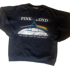 Pink Floyd Black Crewneck Sweatshirt with Prism Rainbow Graphic, Cut Neck